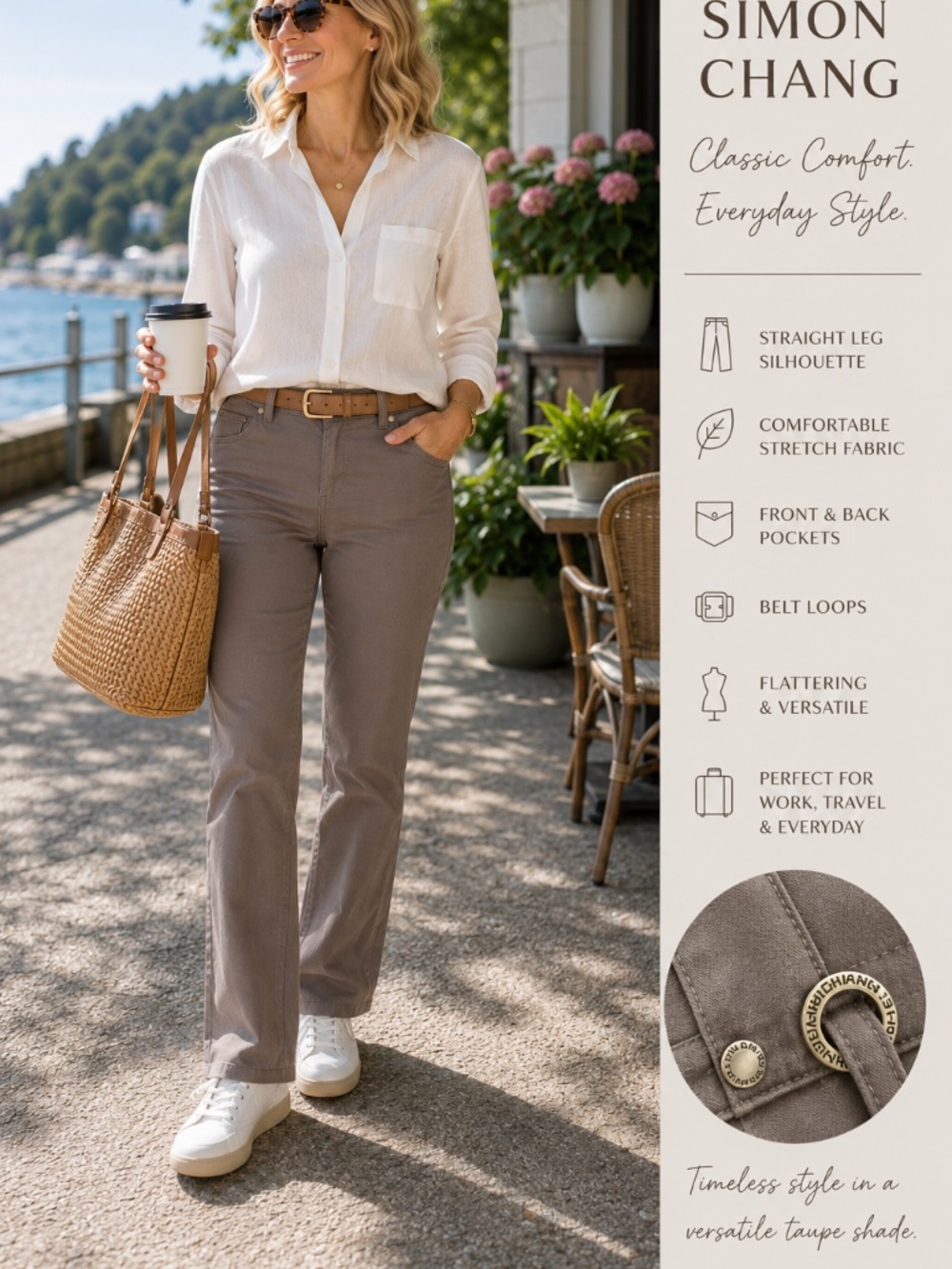 Simon Chang Taupe Stretch Pants Size 14 | Straight Leg | Office Career Travel